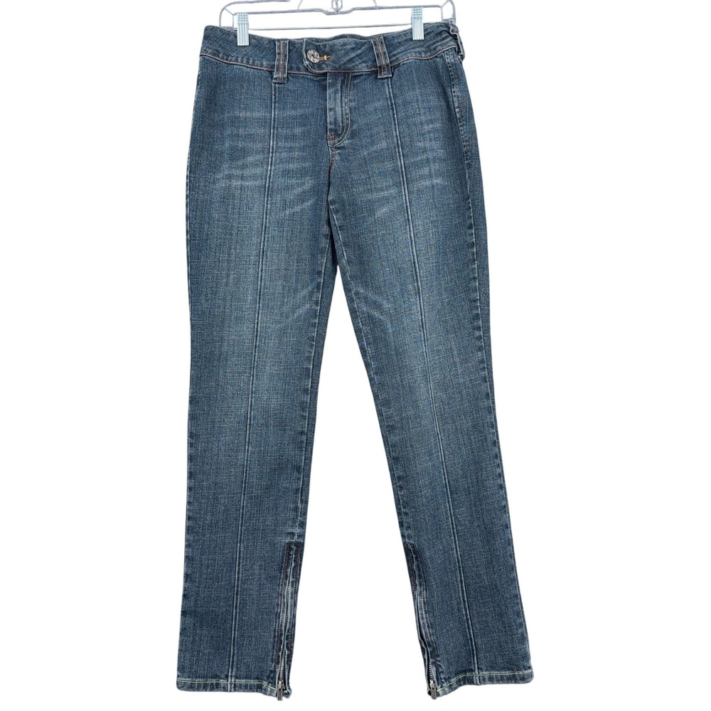 Mixit Stretch Women Blue Slim Straight‎ Leg Jeans Ankle Zip Front Seam Size 8